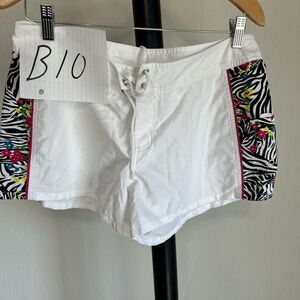 Miken White Women's Swim Shorts with Zebra Floral Side Panels Used,